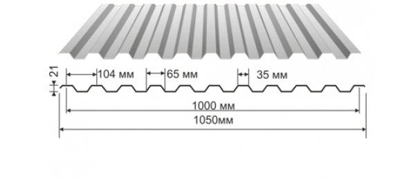 Профнастил оцинкованный С-21 1050x2500 купить недорого в Домодедово