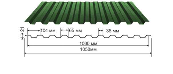 Профнастил зеленый оцинкованный  RAL 6005 С-21 купить недорого в Домодедово